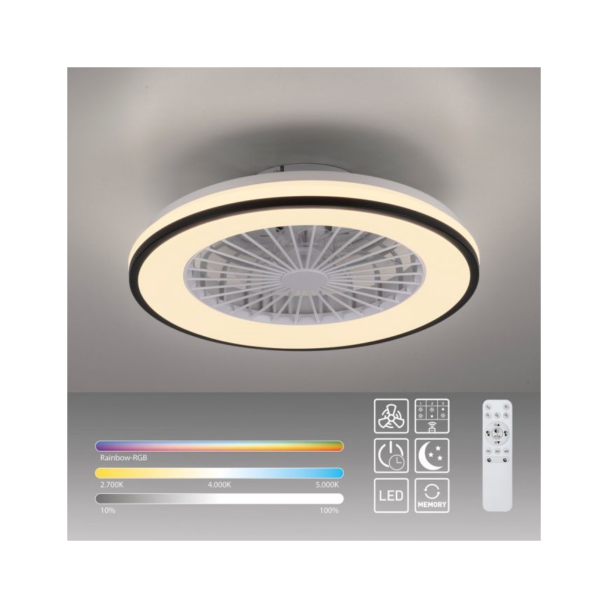 JUST LIGHT. 14447-18 - LED RGBW регулируем таванен вентилатор с осветление LENO LED/44W/230V 3000-6500K Ø 48,6 см бял + дистанционно управление