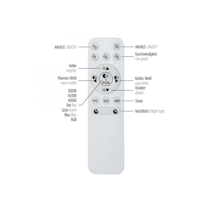 JUST LIGHT. 14447-18 - LED RGBW регулируем таванен вентилатор с осветление LENO LED/44W/230V 3000-6500K Ø 48,6 см бял + дистанционно управление
