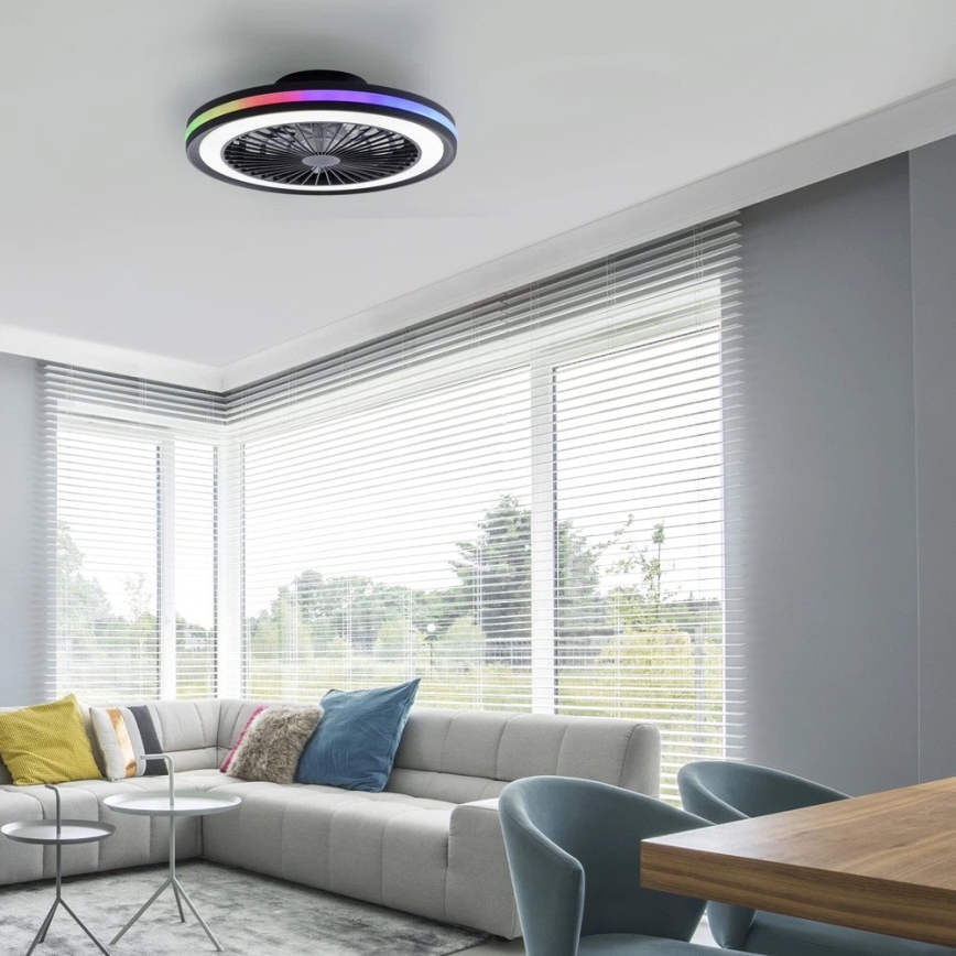 JUST LIGHT. 14649-18 - LED RGBW регулируем таванен вентилатор с осветление BRANDON LED/36W/230V 2700-5000K диаметър 46,5 см черен + дистанционно управление