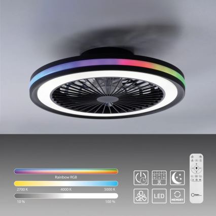 JUST LIGHT. 14649-18 - LED RGBW регулируем таванен вентилатор с осветление BRANDON LED/36W/230V 2700-5000K диаметър 46,5 см черен + дистанционно управление