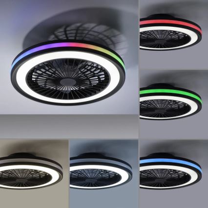 JUST LIGHT. 14649-18 - LED RGBW регулируем таванен вентилатор с осветление BRANDON LED/36W/230V 2700-5000K диаметър 46,5 см черен + дистанционно управление