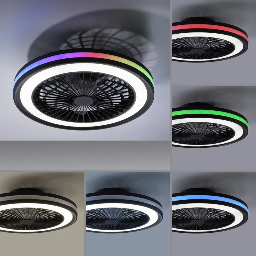 JUST LIGHT. 14649-18 - LED RGBW регулируем таванен вентилатор с осветление BRANDON LED/36W/230V 2700-5000K диаметър 46,5 см черен + дистанционно управление