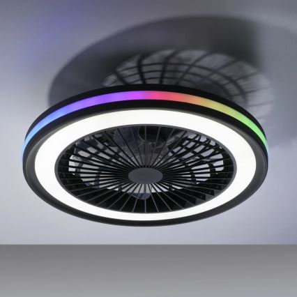 JUST LIGHT. 14649-18 - LED RGBW регулируем таванен вентилатор с осветление BRANDON LED/36W/230V 2700-5000K диаметър 46,5 см черен + дистанционно управление