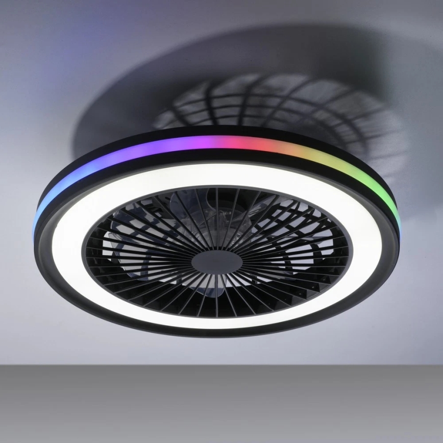 JUST LIGHT. 14649-18 - LED RGBW регулируем таванен вентилатор с осветление BRANDON LED/36W/230V 2700-5000K диаметър 46,5 см черен + дистанционно управление
