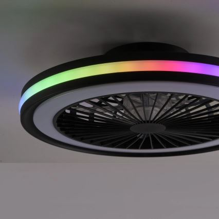 JUST LIGHT. 14649-18 - LED RGBW регулируем таванен вентилатор с осветление BRANDON LED/36W/230V 2700-5000K диаметър 46,5 см черен + дистанционно управление