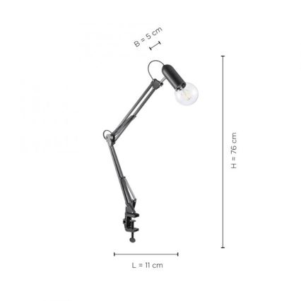 JUST LIGHT. 14773-18 - Настолна лампа с щипка TURN ME 1xE27/60W/230V черен
