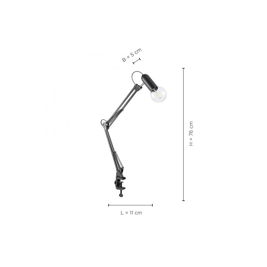 JUST LIGHT. 14773-18 - Настолна лампа с щипка TURN ME 1xE27/60W/230V черен