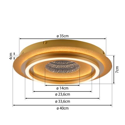 JUST LIGHT. 15089-60 - LED Таванно осветително тяло CICHIO LED/36W/230V Ø 40 см златисто