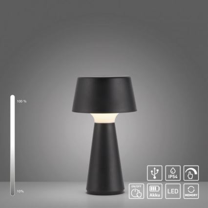 JUST LIGHT. 19260-18 - LED Димируем докосване екстериорен лампа ABERA LED/3W/3,7V 2000 mAh USB IP54 черен