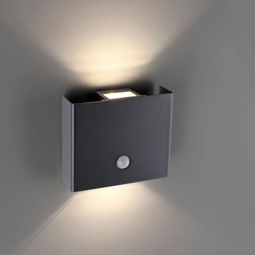 JUST LIGHT. 19471-18 - LED Екстериорен аплик със сензор AMIN 2xLED/1,25W/3,7V 4400mAh IP44 черен