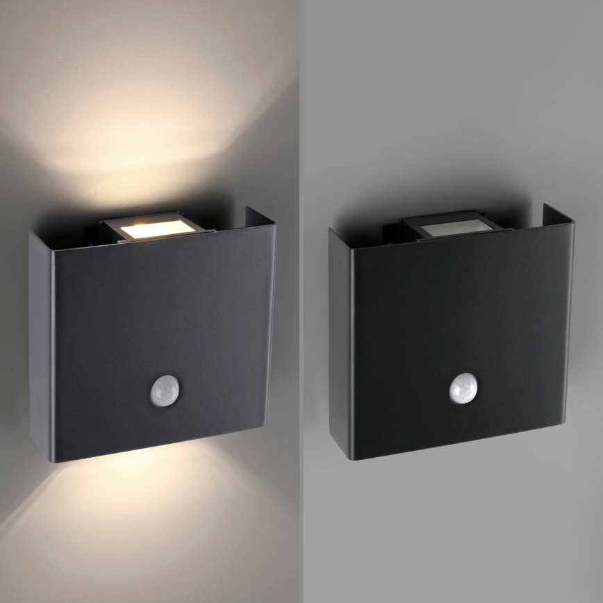JUST LIGHT. 19471-18 - LED Екстериорен аплик със сензор AMIN 2xLED/1,25W/3,7V 4400mAh IP44 черен