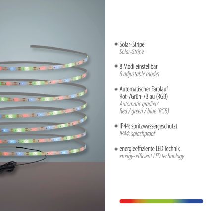JUST LIGHT. 19971-18 - LED RGB соларна лента TEANIA LED/3,7V 5 m 1200 mAh IP44 черен
