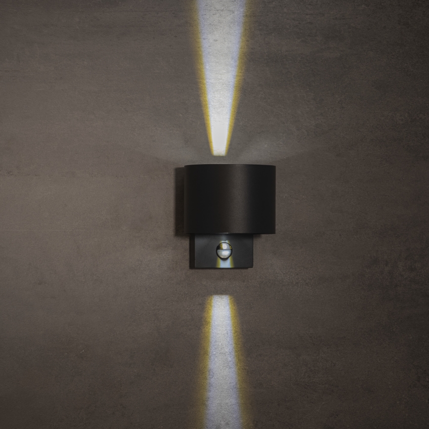 LED външно стенно осветително тяло с сензор за движение и сумрак REKA LED/7W/230V IP54 антрацитно кръгло