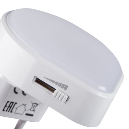 LED нощна лампа с регулируема яркост и сензор за сумрак за контакт ULOV LED/0,5W/230V бяла
