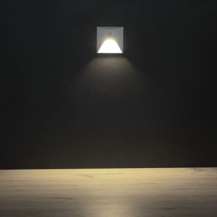 LED стълбищно осветително тяло EXIN със сензор за движение и сумрак LED/2,5W/230V 4000K IP65 бяло правоъгълно