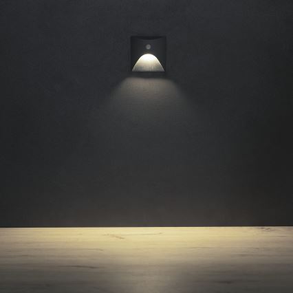 LED стълбищно осветително тяло със сензор за движение и сумрак EXIN LED/2,5W/230V 4000K IP65 антрацит, квадратно
