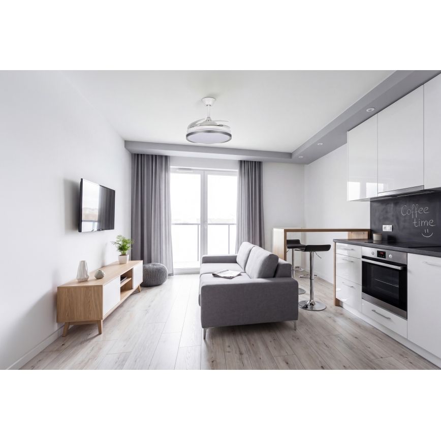 Димируемо LED таванно осветително тяло с вентилатор PLAVE LED/36W/230V 3000-6500K сребристо/бяло + дистанционно управление