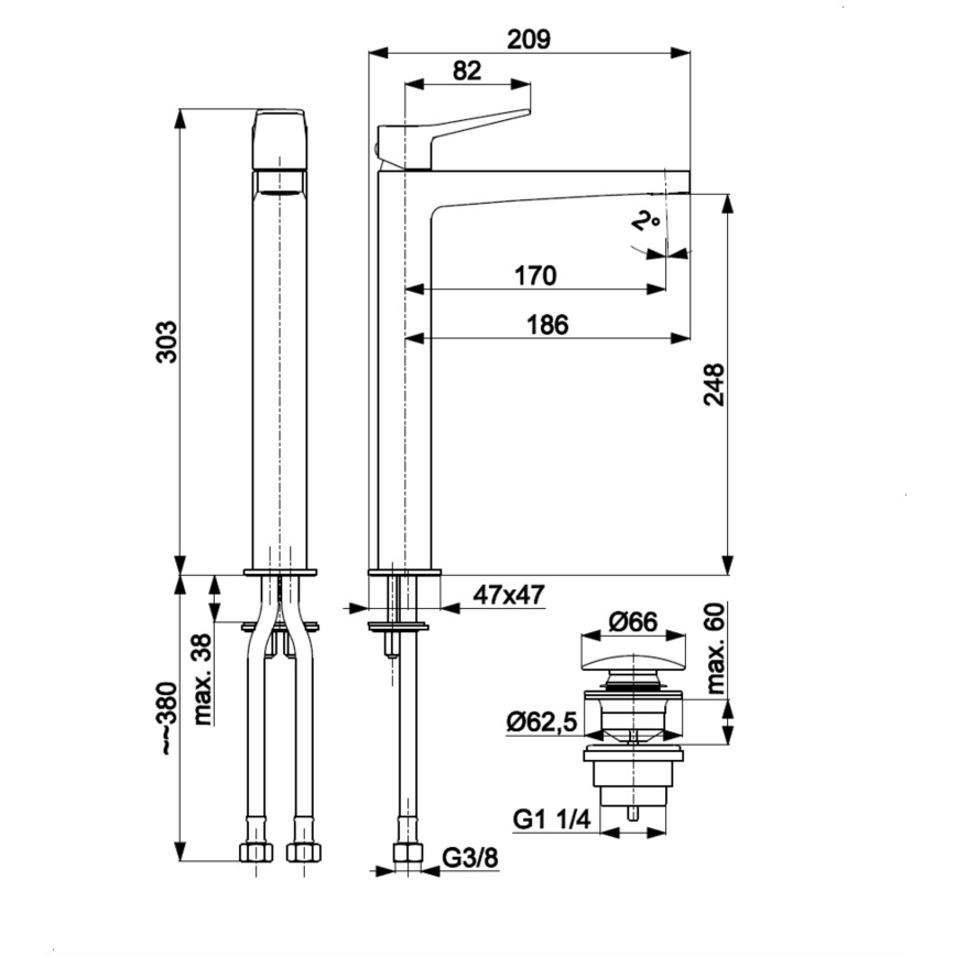 KFA Armatura 4522-712-34 - Смесител за мивка + изпускател MALAGA 30,3 cm розово злато