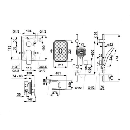 KFA Armatura 4529-301-31 - Комплект за душ с вграден смесител MALAGA, четкано злато
