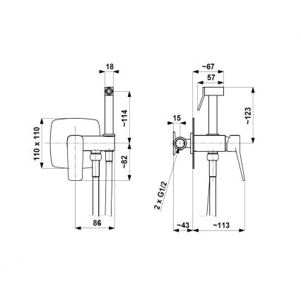 KFA Armatura 4529-512-31 - Смесител за биде с ръчен душ за вграждане MALAGA четкано злато