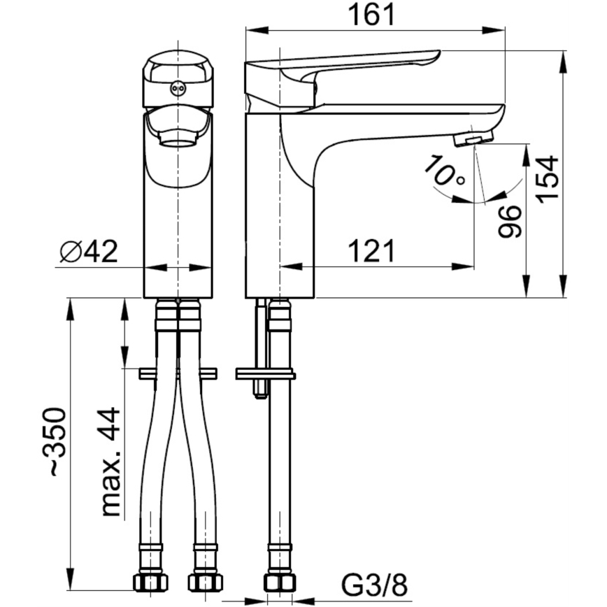 KFA Armatura 5022-815-00 - Кран за мивка + сифон с преливник TANZANIT 15,4 см лъскав хром