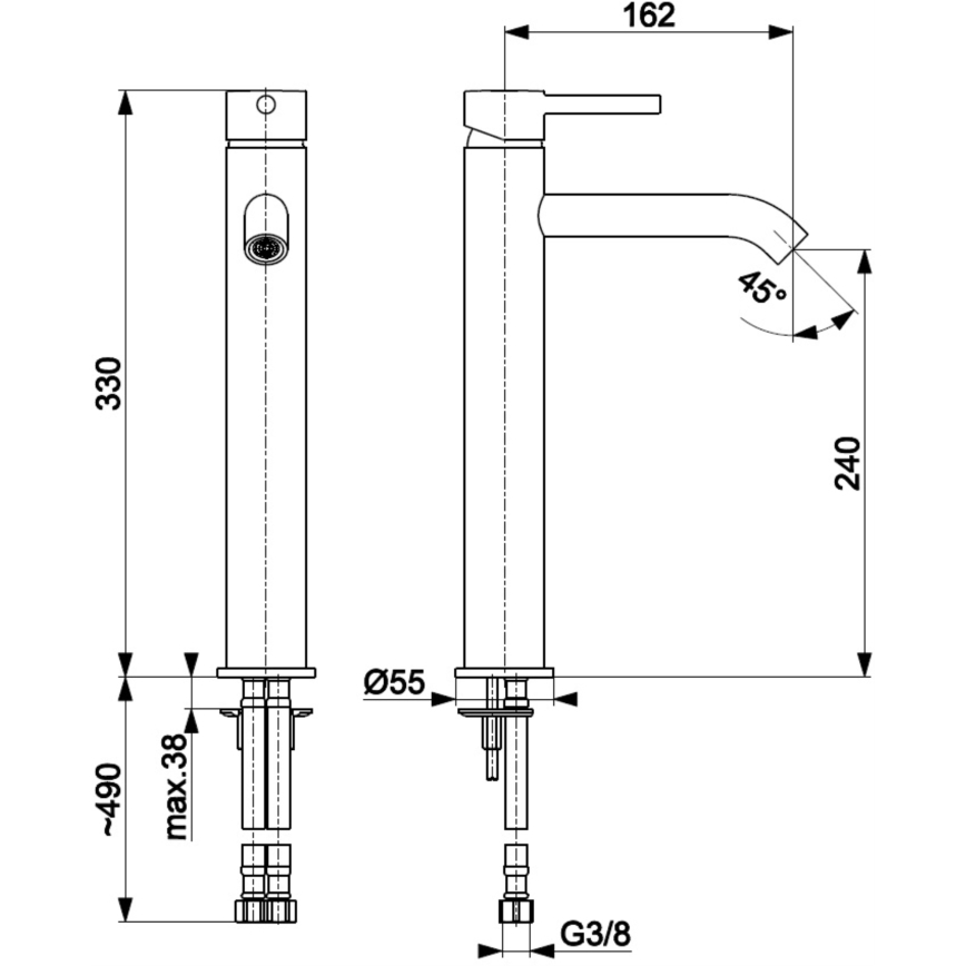 KFA Armatura 5032-612-31 - Кран за мивка + сифон с преливник MOZA 33 см шлайфан златист