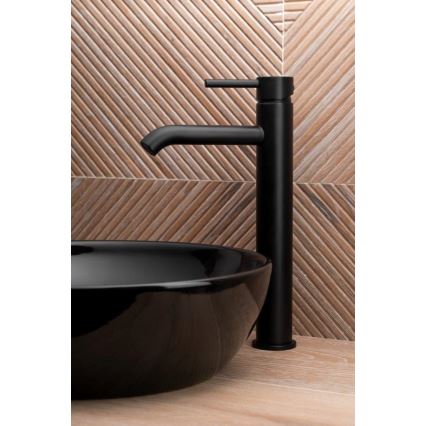 KFA Armatura 5032-612-81 - Кран за мивка + сифон с преливник MOZA 33 см матов черен