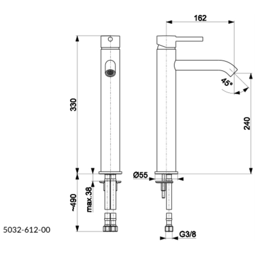 KFA Armatura 5032-612-81 - Кран за мивка + сифон с преливник MOZA 33 см матов черен