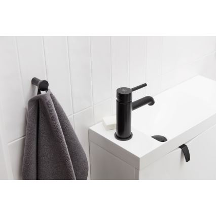 KFA Armatura 5032-815-81 - Кран за мивка + сифон с преливник MOZA 15,2 см матов черен