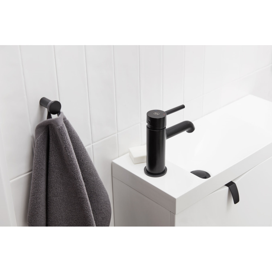 KFA Armatura 5032-815-81 - Кран за мивка + сифон с преливник MOZA 15,2 см матов черен