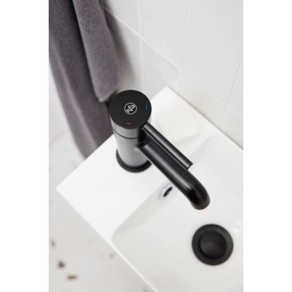 KFA Armatura 5032-815-81 - Кран за мивка + сифон с преливник MOZA 15,2 см матов черен