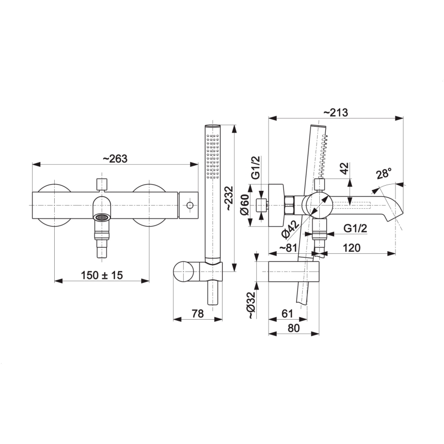 KFA Armatura 5034-520-81 - К-кт за баня със смесител MOZA матов черен