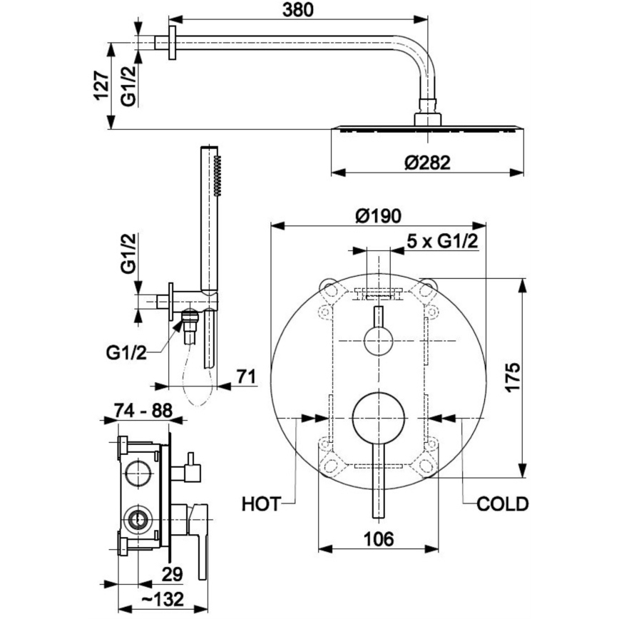 KFA Armatura 5039-501-81 - Душ к-кт със скрит кран MOZA матов черен