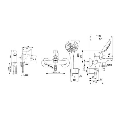 KFA Armatura 5241-003-00 - К-кт за баня със смесител + смесител за мивка MORRIS лъскав хром