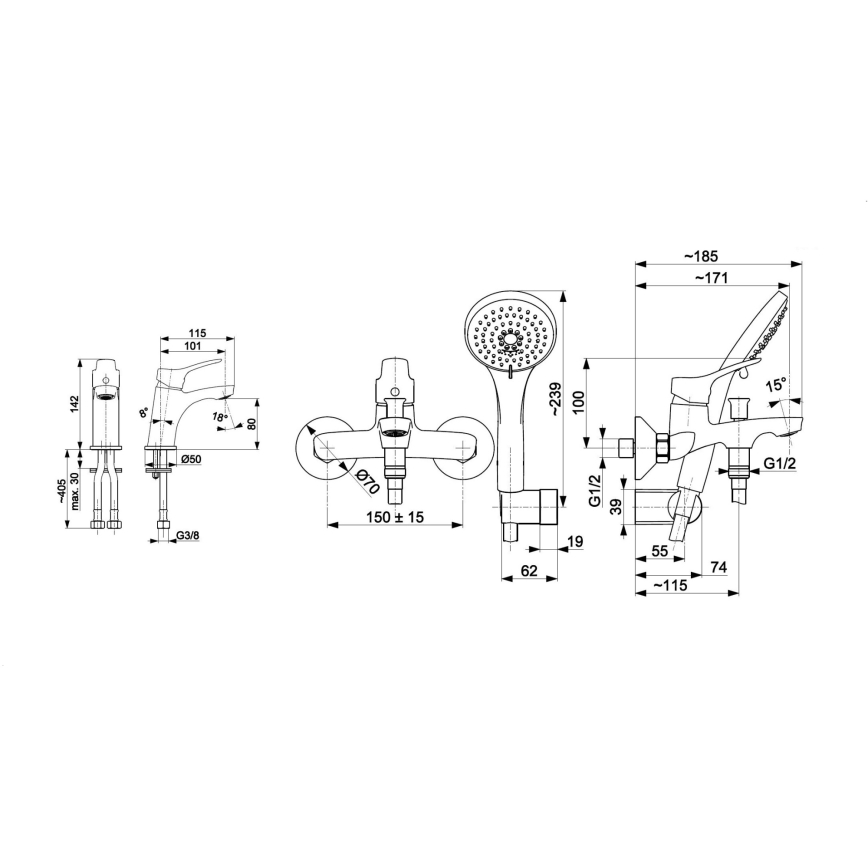 KFA Armatura 5241-003-00 - К-кт за баня със смесител + смесител за мивка MORRIS лъскав хром