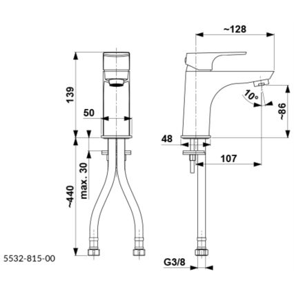 KFA Armatura 5532-815-00 - Кран за мивка + сифон с преливник MOKAIT 13,9 cm лъскав хром
