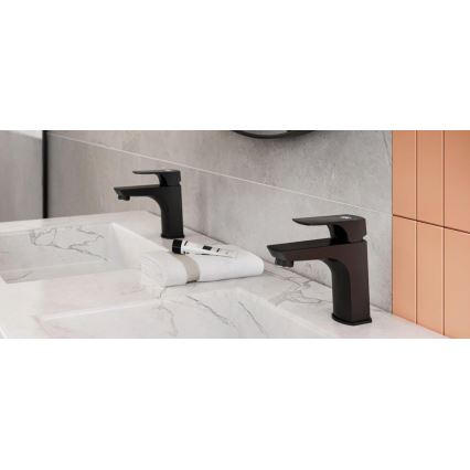 KFA Armatura 5532-815-81 - Кран за мивка + сифон с преливник MOKAIT 13,9 см месинг/матов черен