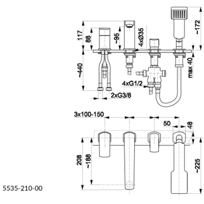 KFA Armatura 5535-210-00 - Кранче за баня 4 отвора MOKAIT лъскав хром