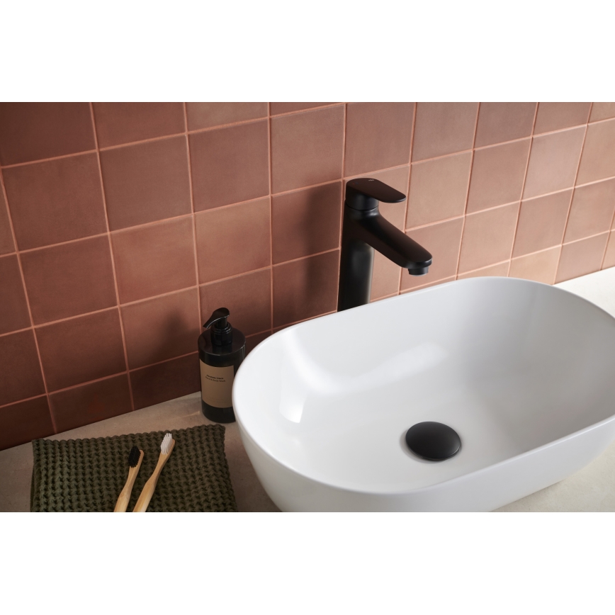 KFA Armatura 5552-712-81 - Кран за мивка + сифон с преливник OTAVA 30,2 см матов черен