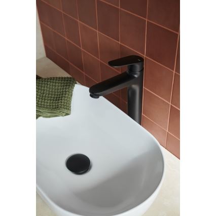 KFA Armatura 5552-712-81 - Кран за мивка + сифон с преливник OTAVA 30,2 см матов черен