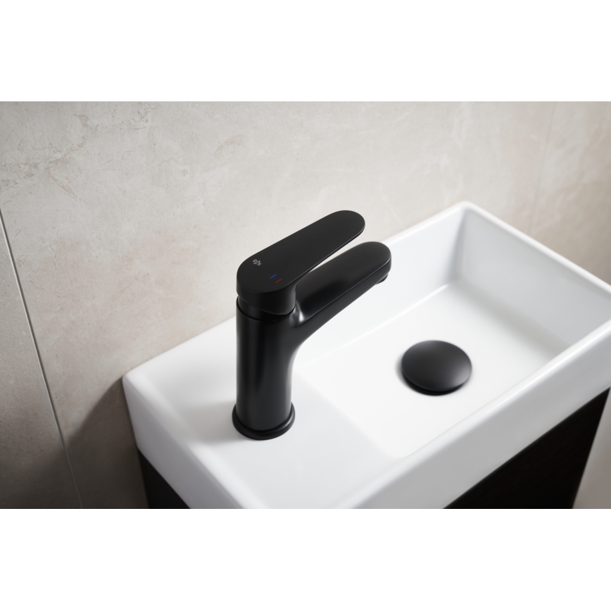 KFA Armatura 5552-815-81 - Кран за мивка + сифон с преливник OTAVA 15 см матов черен