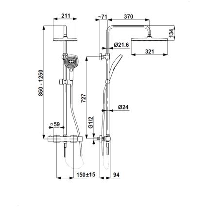 KFA Armatura 5756-910-31 - Душ комплект с термостатен смесител MALAGA, четкано злато
