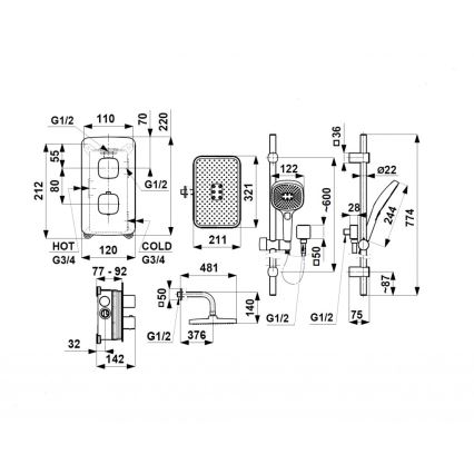 KFA Armatura 5759-301-61 - Комплект за душ с термостатен вграден смесител MALAGA, металически сив