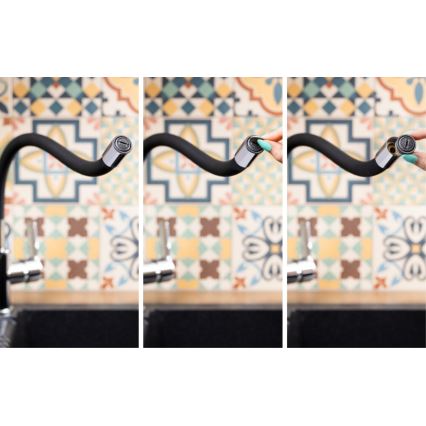 KFA Armatura 6553-915-00 - Кран за мивка с гъвкаво рамо RUMBA 40,5 cm черен/лъскав хром