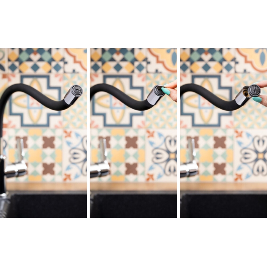 KFA Armatura 6553-915-00 - Кран за мивка с гъвкаво рамо RUMBA 40,5 cm черен/лъскав хром