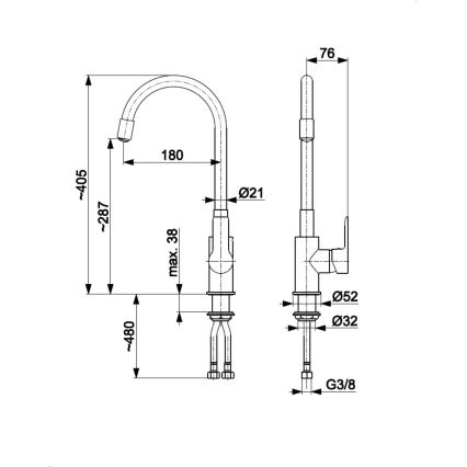 KFA Armatura 6553-915-00 - Кран за мивка с гъвкаво рамо RUMBA 40,5 cm черен/лъскав хром
