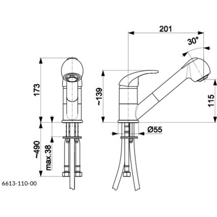 KFA Armatura 6613-110-81 - Кран за мивка с издърпваща се пръскачка INDIRA месинг/матов черен