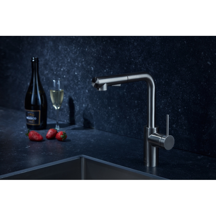 KFA Armatura 6623-110-22 - Кран за мивка с издърпваща се пръскачка DUERO BASIC неръждаем