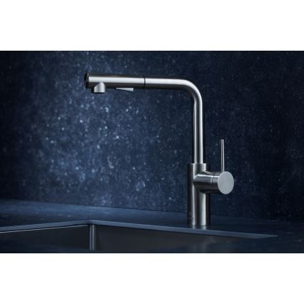 KFA Armatura 6623-110-22 - Кран за мивка с издърпваща се пръскачка DUERO BASIC неръждаем