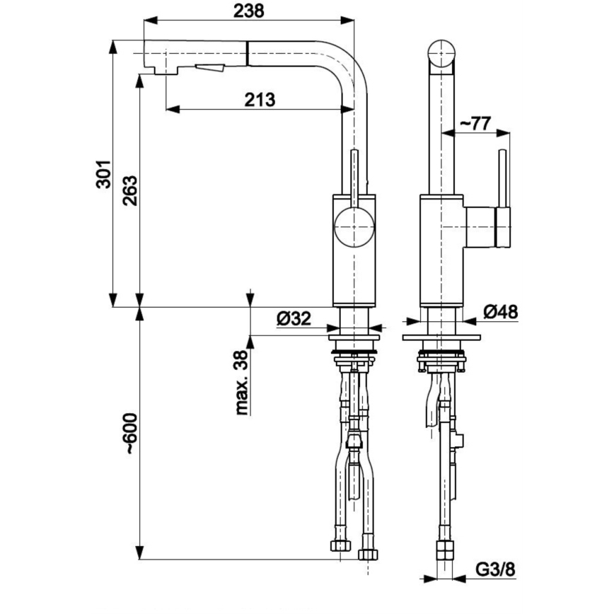 KFA Armatura 6623-110-22 - Кран за мивка с издърпваща се пръскачка DUERO BASIC неръждаем
